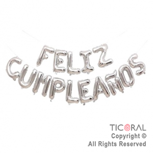 GLOBO METALIZADO FRASE FELIZ CUMPLEA�OS PLATEADO 16